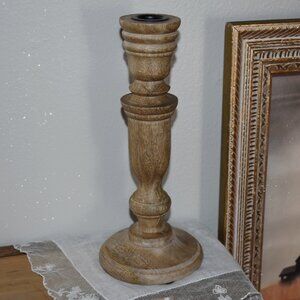 Vintage Carved Wood Taper Candle Holder Cottage Country Farmhouse Decor
